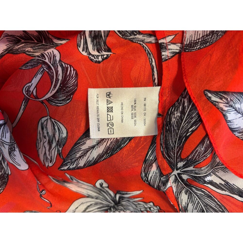 Leifsdottir by Anthropologie French Red Floral Silk Tunic Blouse Size 0 - Picture 5 of 5